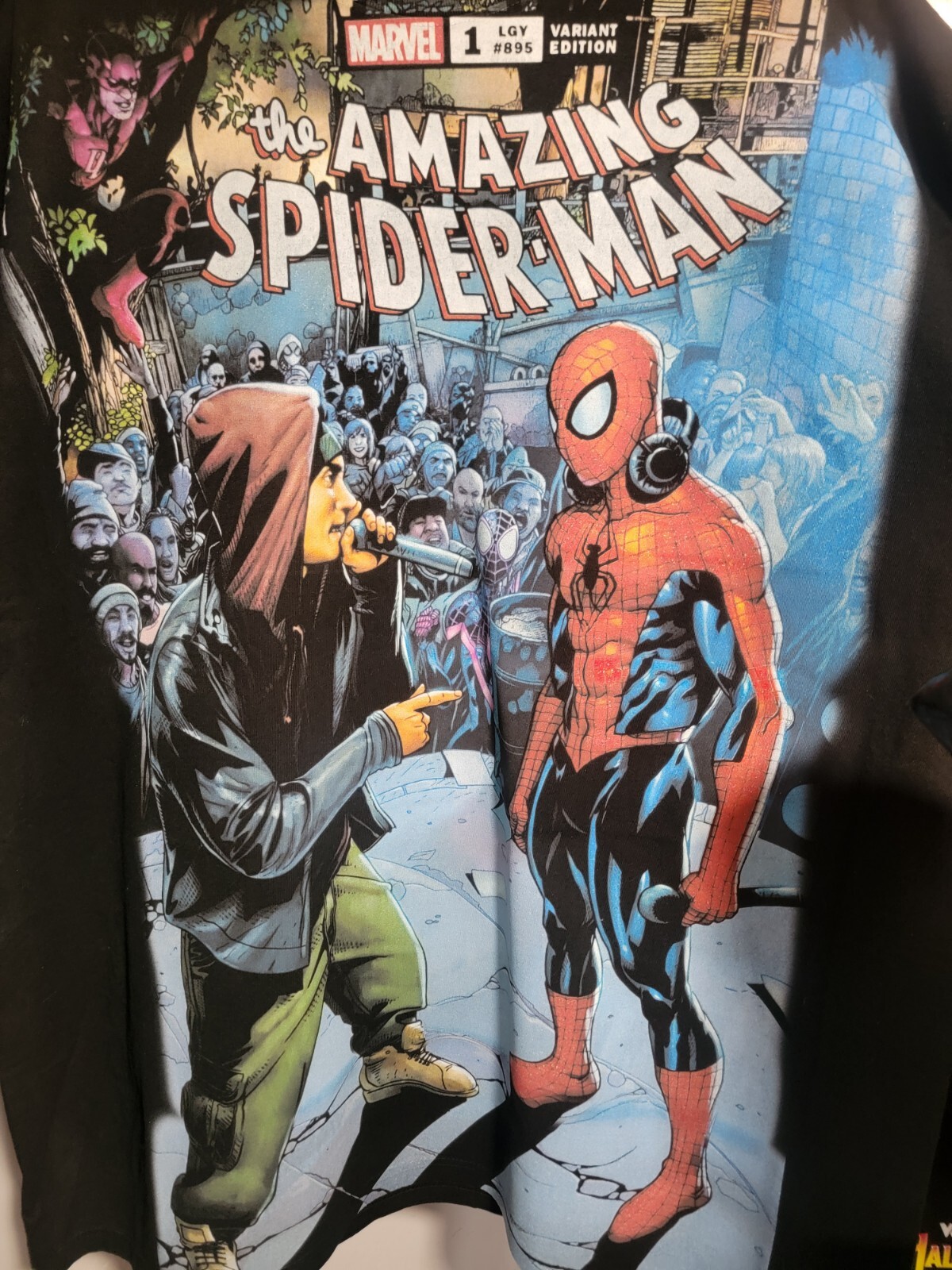 AMAZING SPIDERMAN VS EMINEM ON A SHAKA HEAVYWEIGHT GARMET DYED T SHIRT \