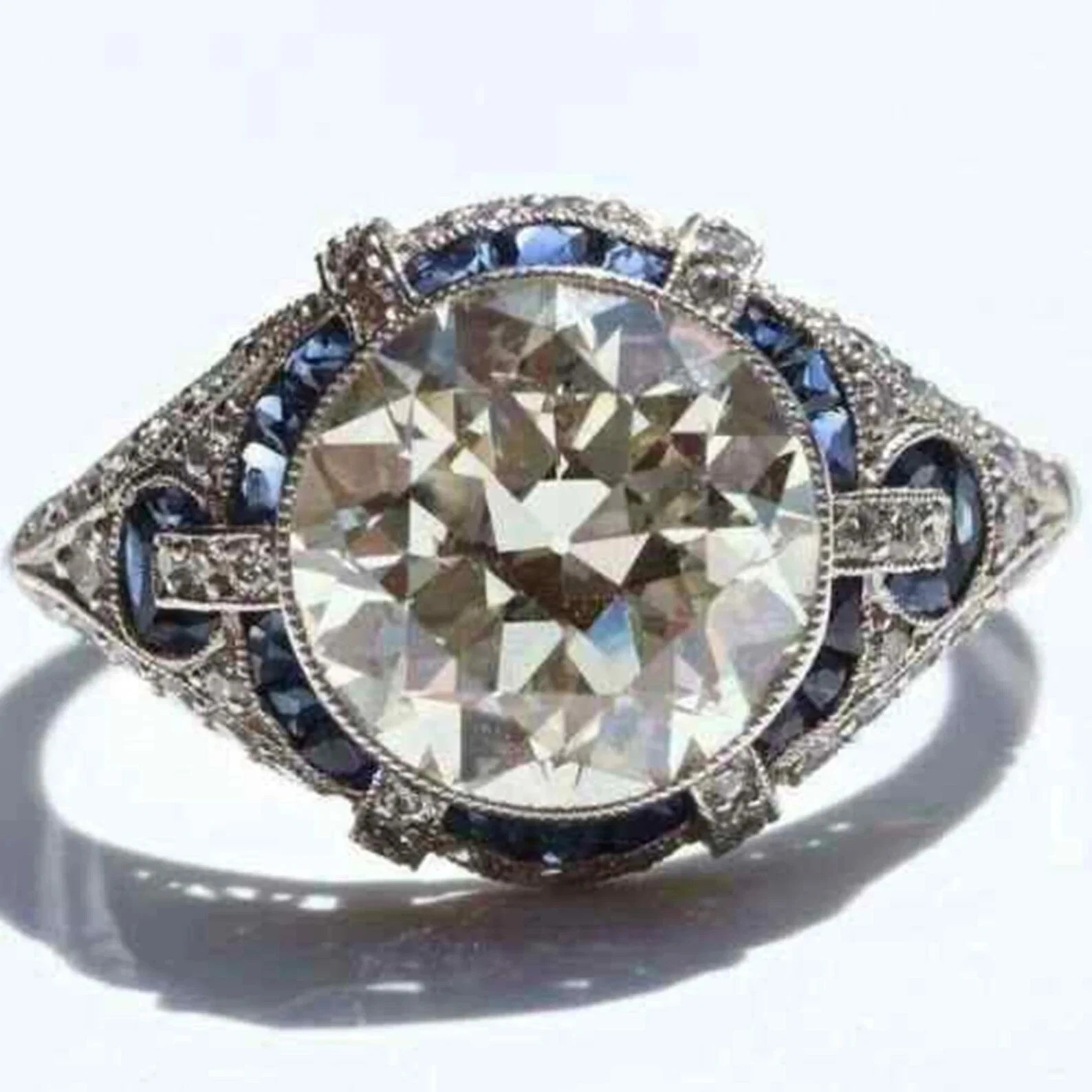5Ct Art Deco Style Round Lab Created Diamond Anniversary 14k White Gold FN Ring