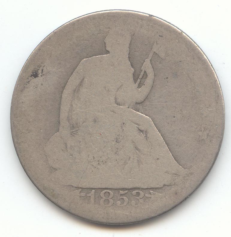 1853 Arrows and Rays Seated Liberty Half Dollar, Problem Free AG