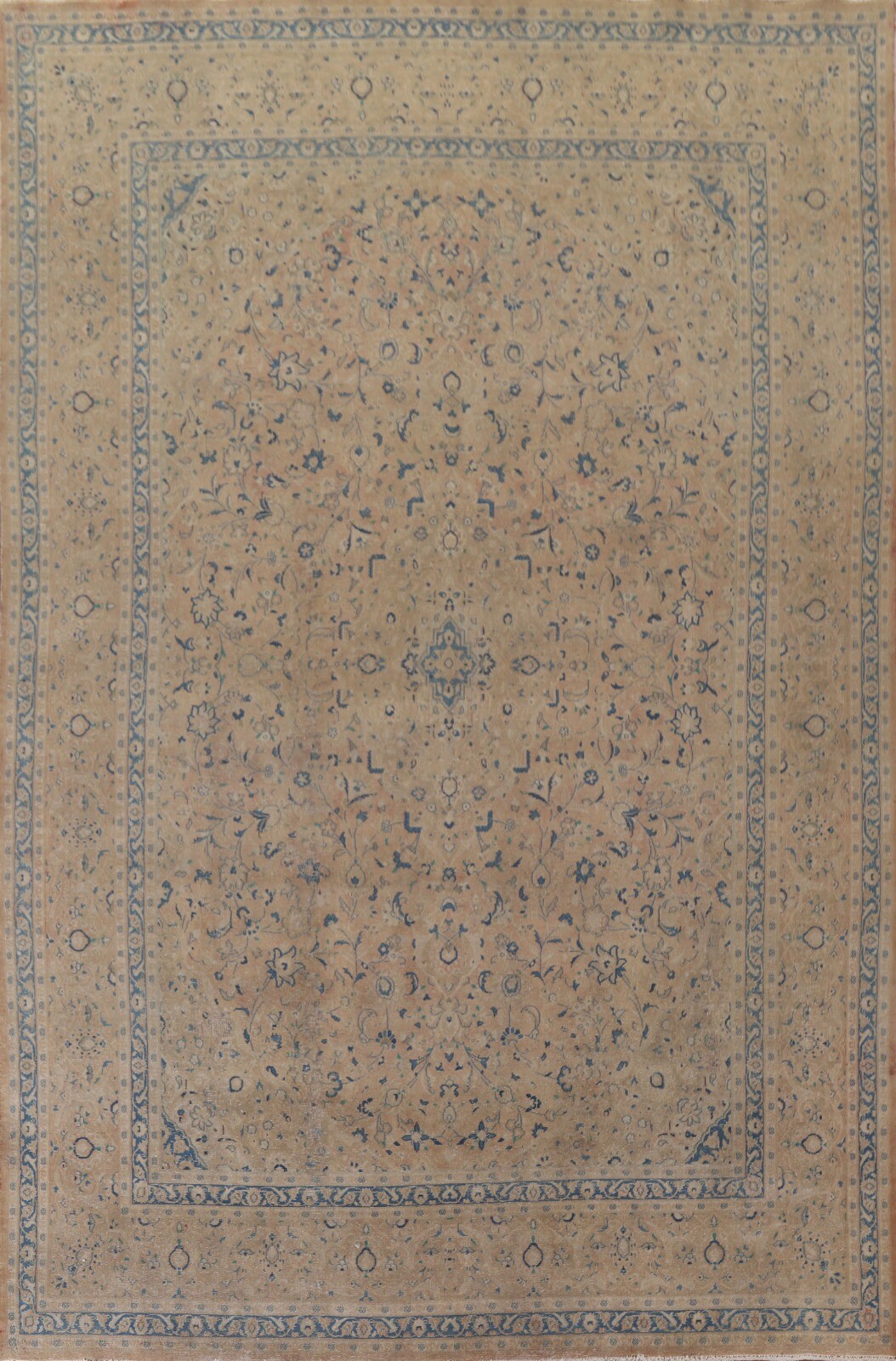 Muted Semi-Antique Tebriz Evenly Low Pile Area Rug Wool Handmade 9x13