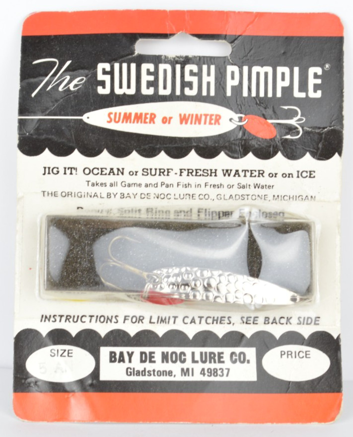 Bay de Noc Swedish Pimple Fishing Lure Silver Spoon Fish Jig Single Hook NEW