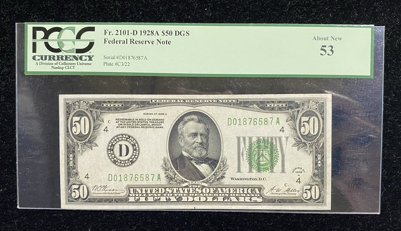 1928A Cleveland 50 Federal Reserve Note Fr#2101-D PCGS AU 53 Redeemable In Gold 1928A Cleveland 50 Federal Reserve Note Fr#2101-D PCGS AU 53 Redeemable In Gold