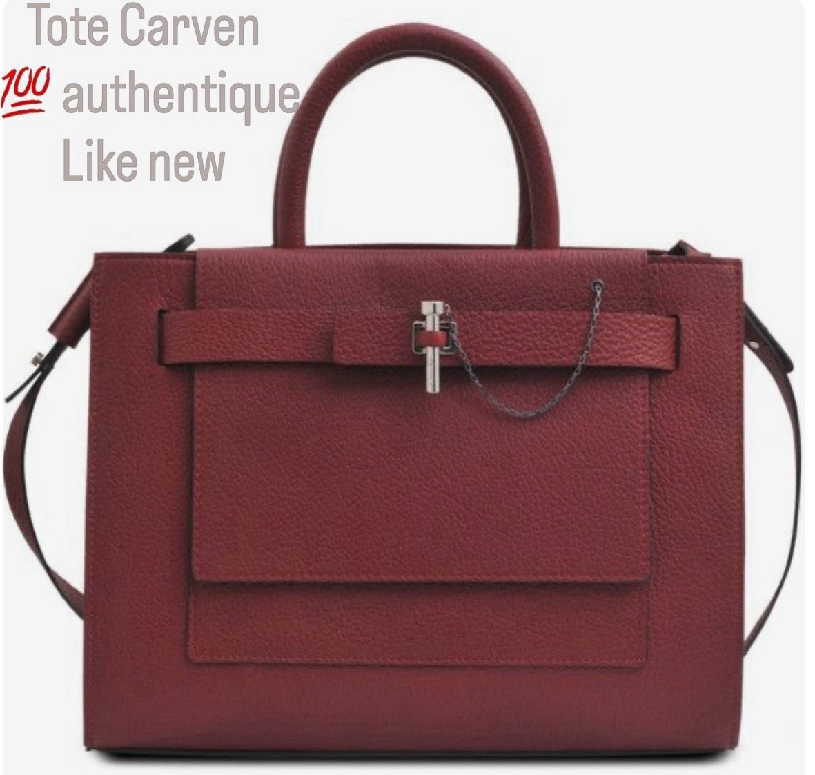 100% Authentic carven Bordeaux burgundy Gunmetal Hardware Tote