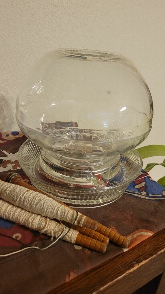 Sana-Fount with Anderson box company base vintage glass chicken Fountain