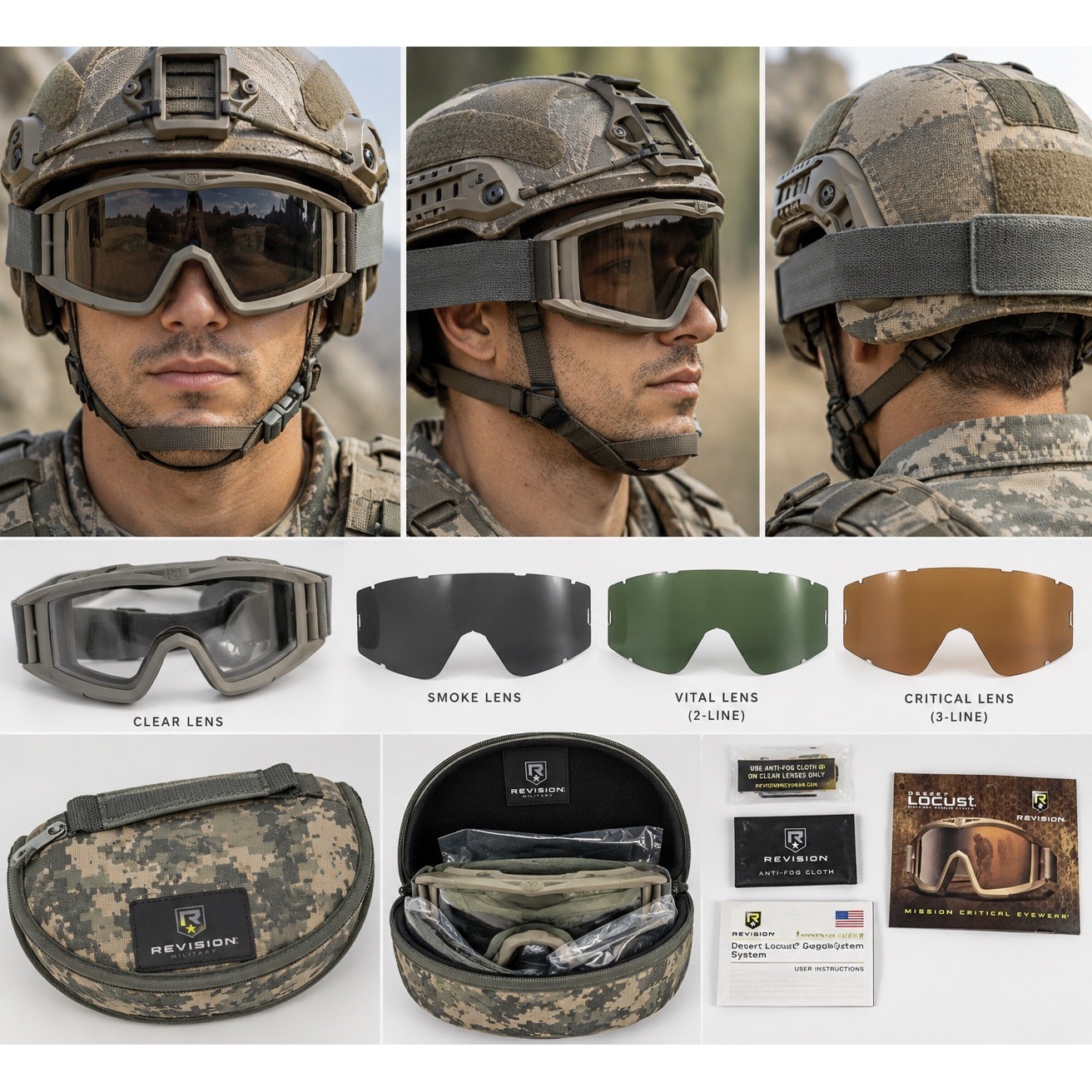 NWT Revision Military Desert Locust Laser Goggle Kit FG 2L/3L P/N 4-0309-9516