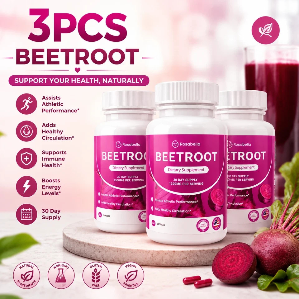 3 Pack of Rosabella Organic Beetroot Capsules for Blood Flow & Heart Health 3 Pack of Rosabella Organic Beetroot Capsules for Blood Flow & Heart Health
