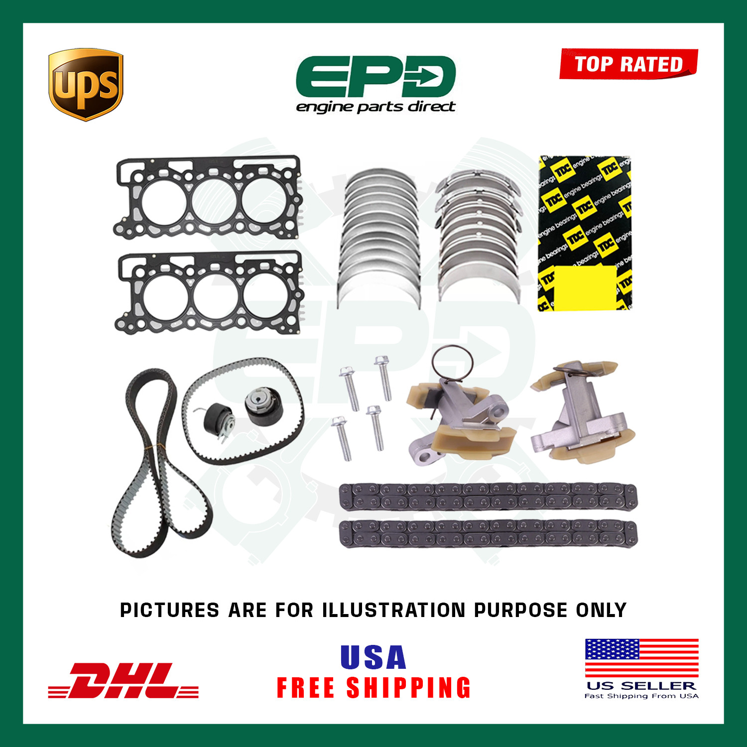 Land Rover Engine Rebuilt Kit + Timing Chain Kit Fits 306DT 3.0L Diesel Engine