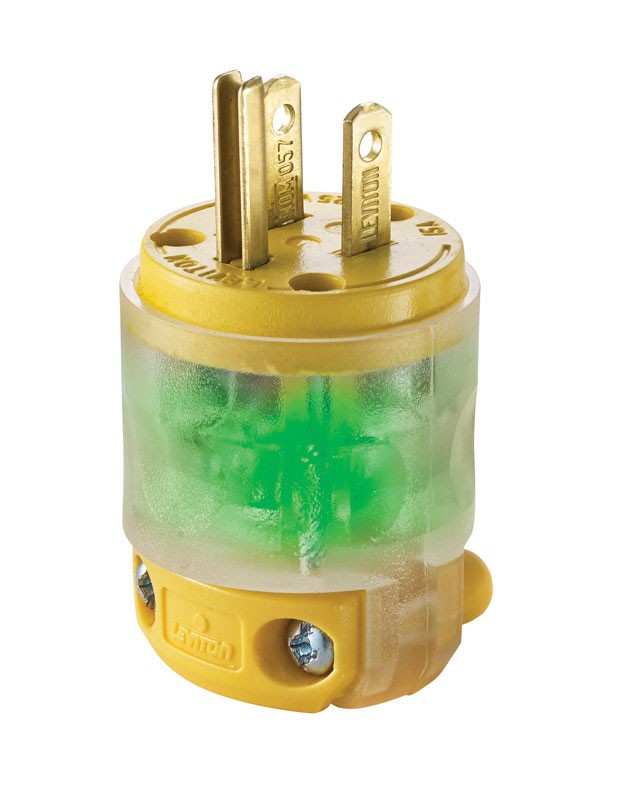Leviton 515PV-LIT 15A 125V 2-Pole 3-Wire Grounding Lighted Straight Blade Plug