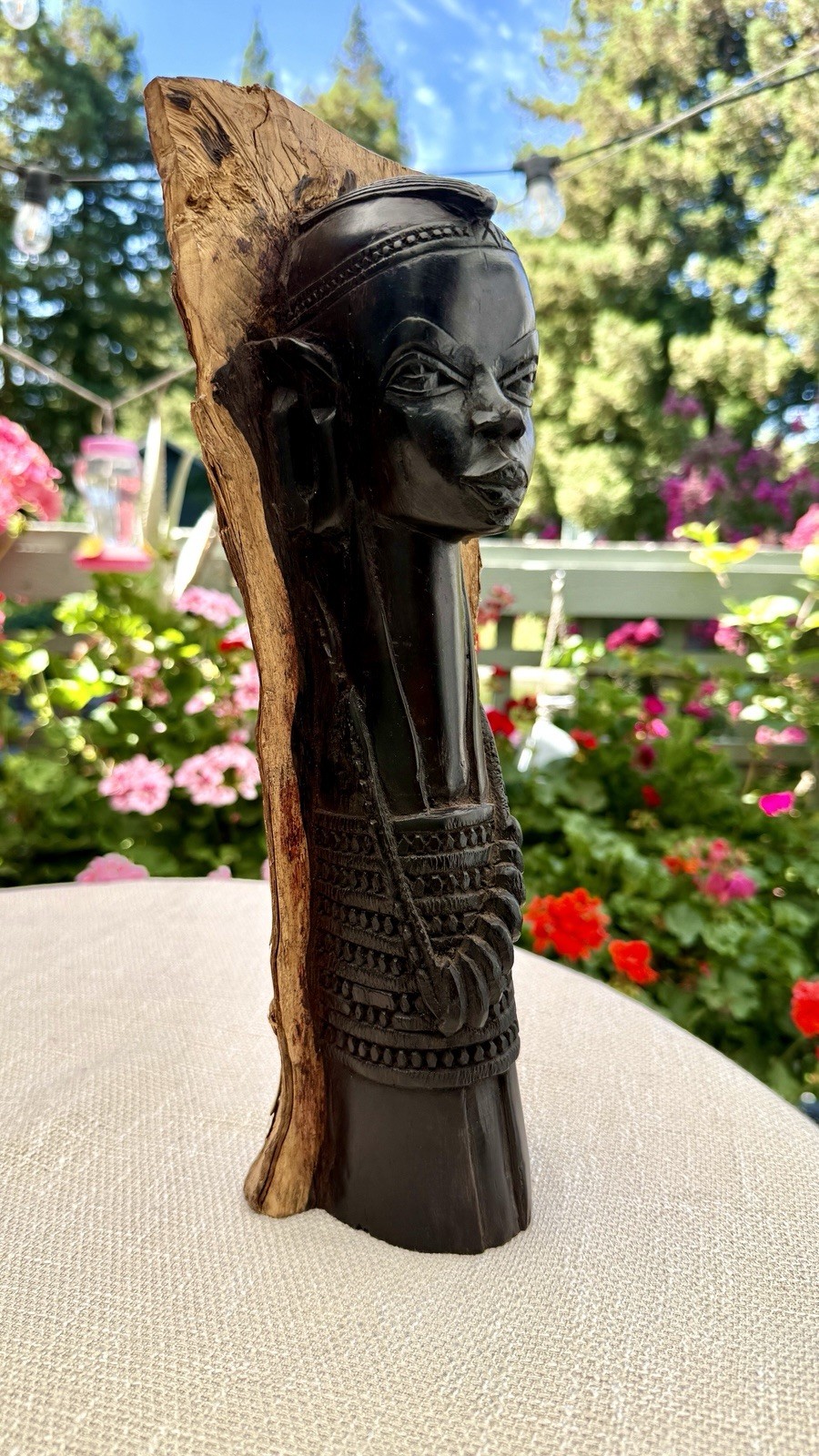 Vintage Kenyan Kamba Maasai Woman Blackwood Live Edge Carving Sculpture 15”