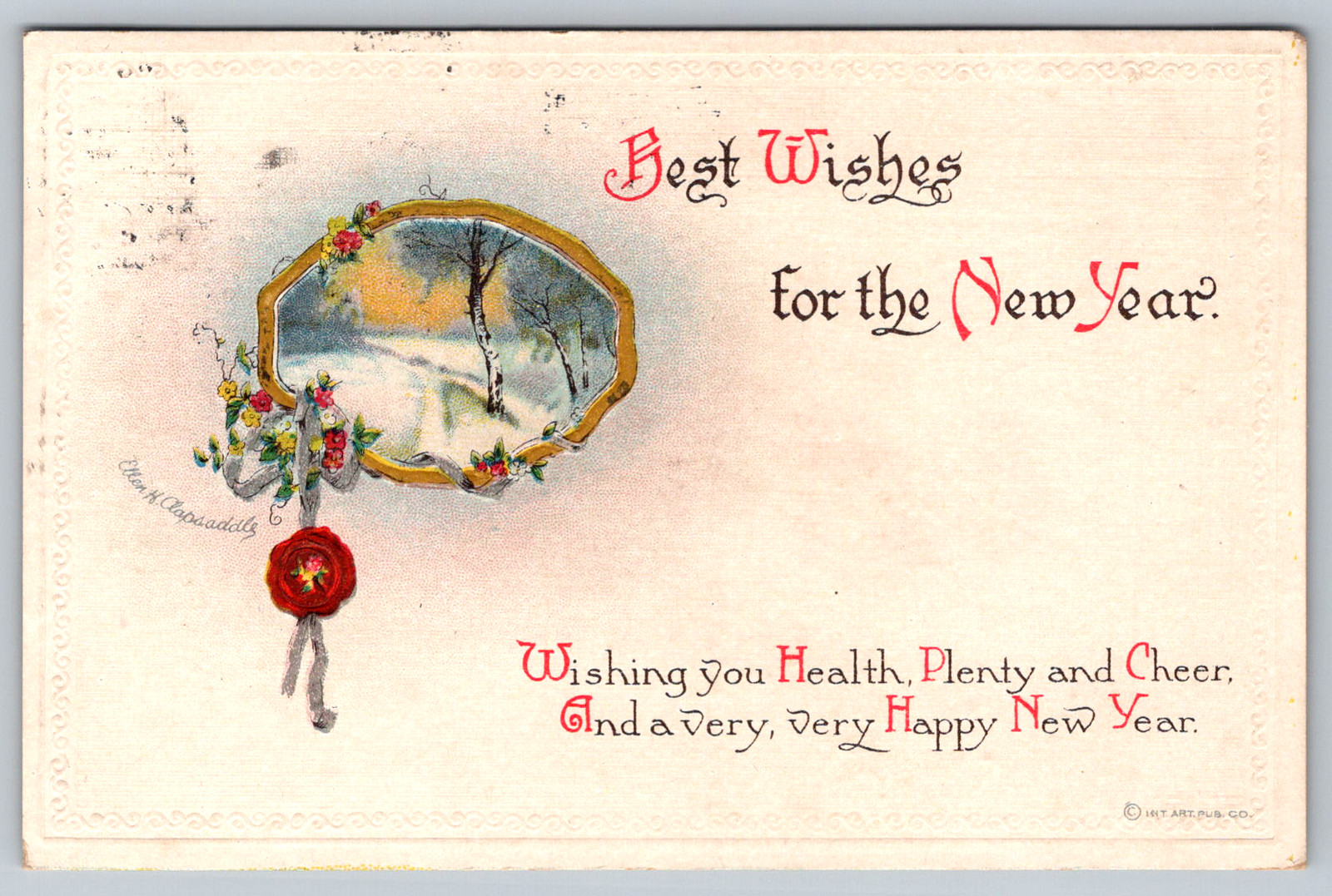 c1910s Eagle Wisconsin New Year Intl Art Co Antique Postcard