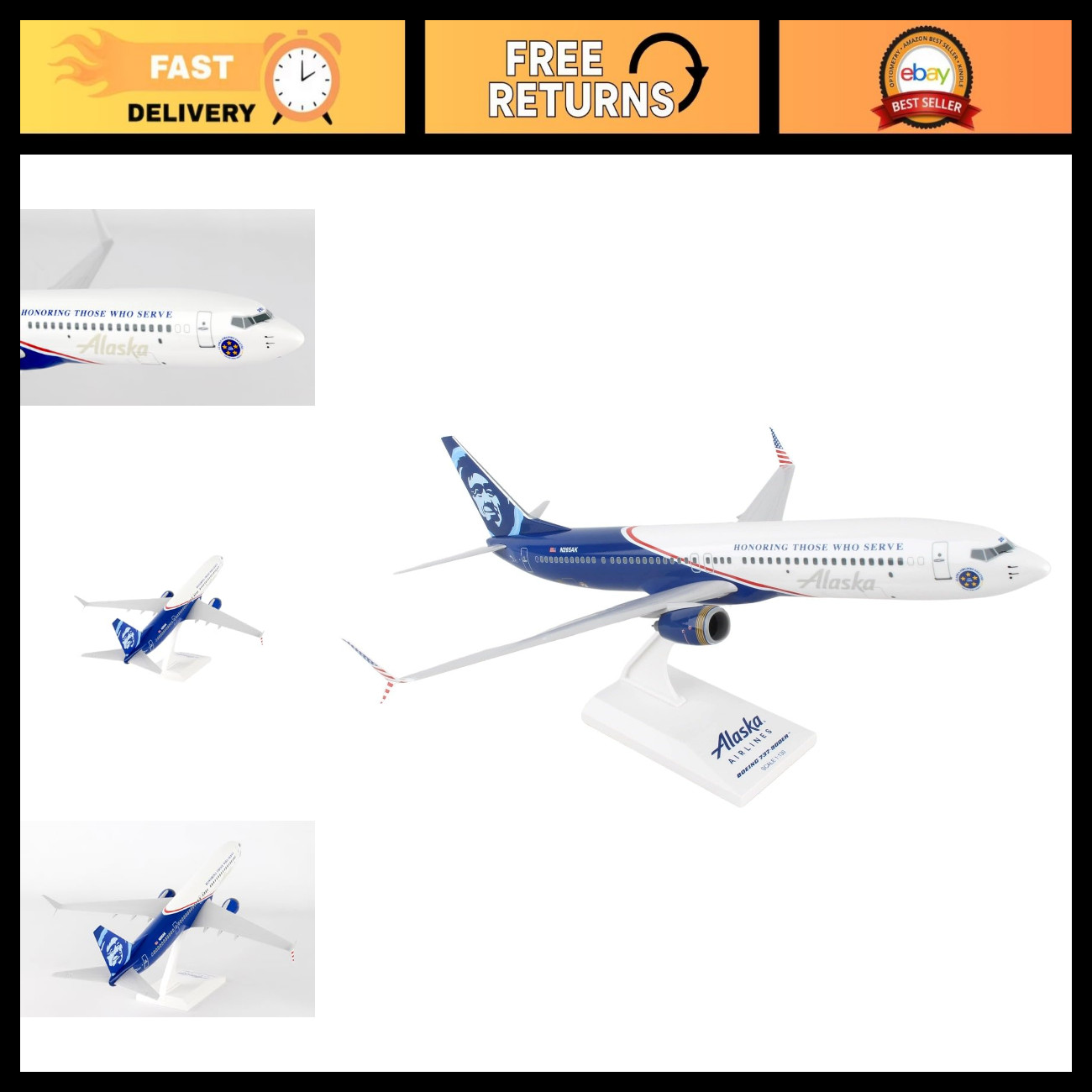 Alaska Airlines 737-900 Model Plane 1/130 Scale - Veterans Edition Collectible