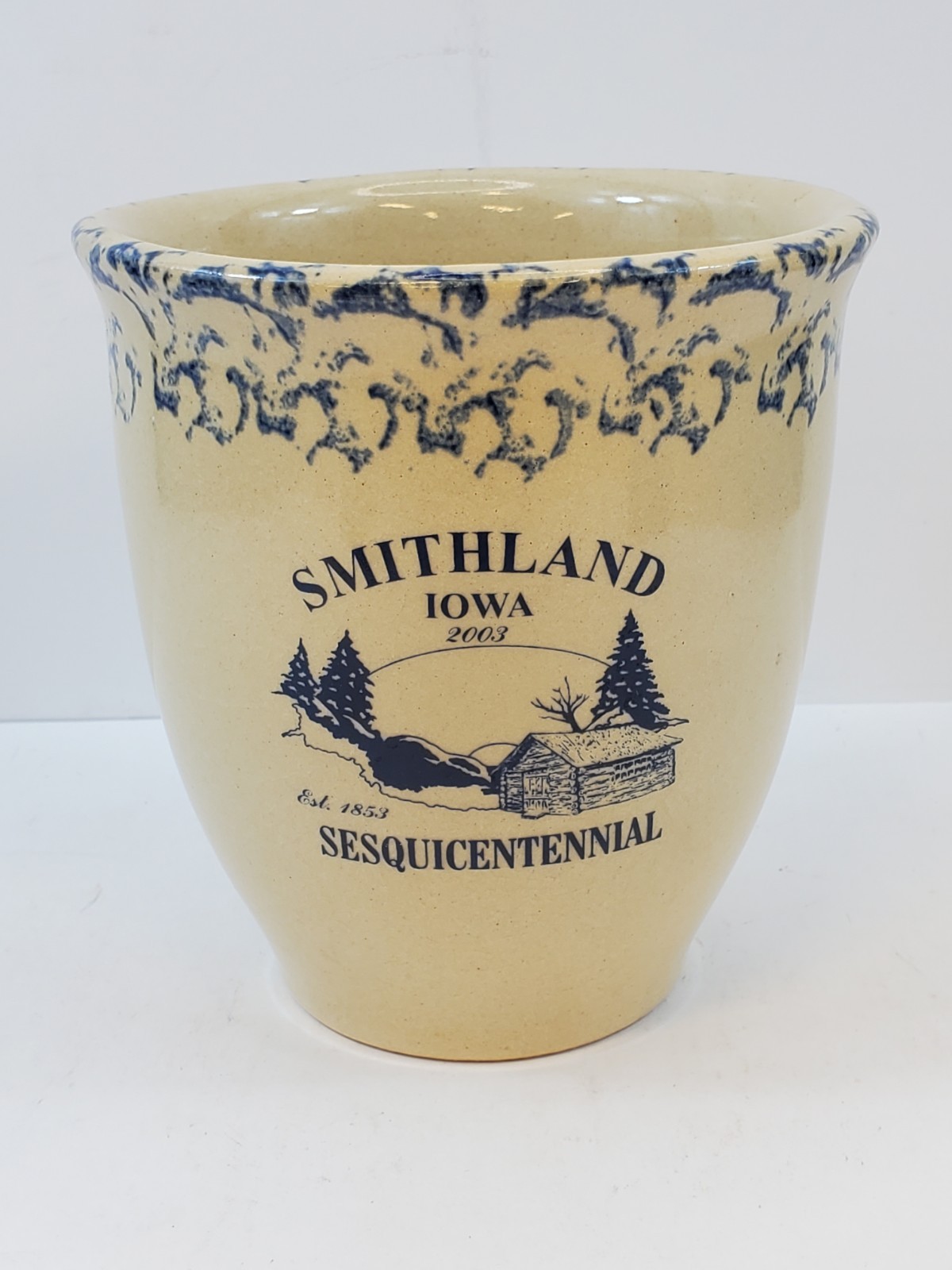 Vintage RRP Co Robinson Ransbottom Blue Spongeware Kitchen Crock 1 Qt Roseville 