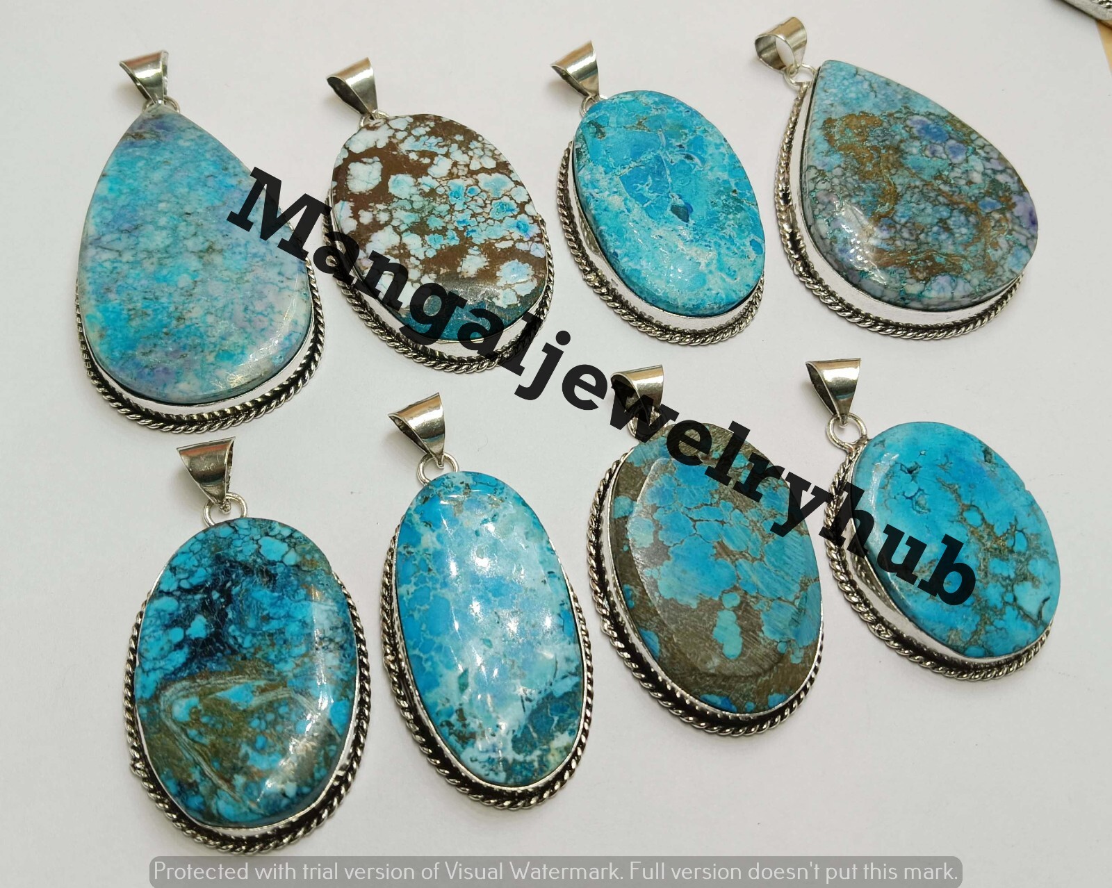 Good Look Turquoise Gemstone 10PCS Pendants 925 Silver Plated Bulk Jewelry Lot
