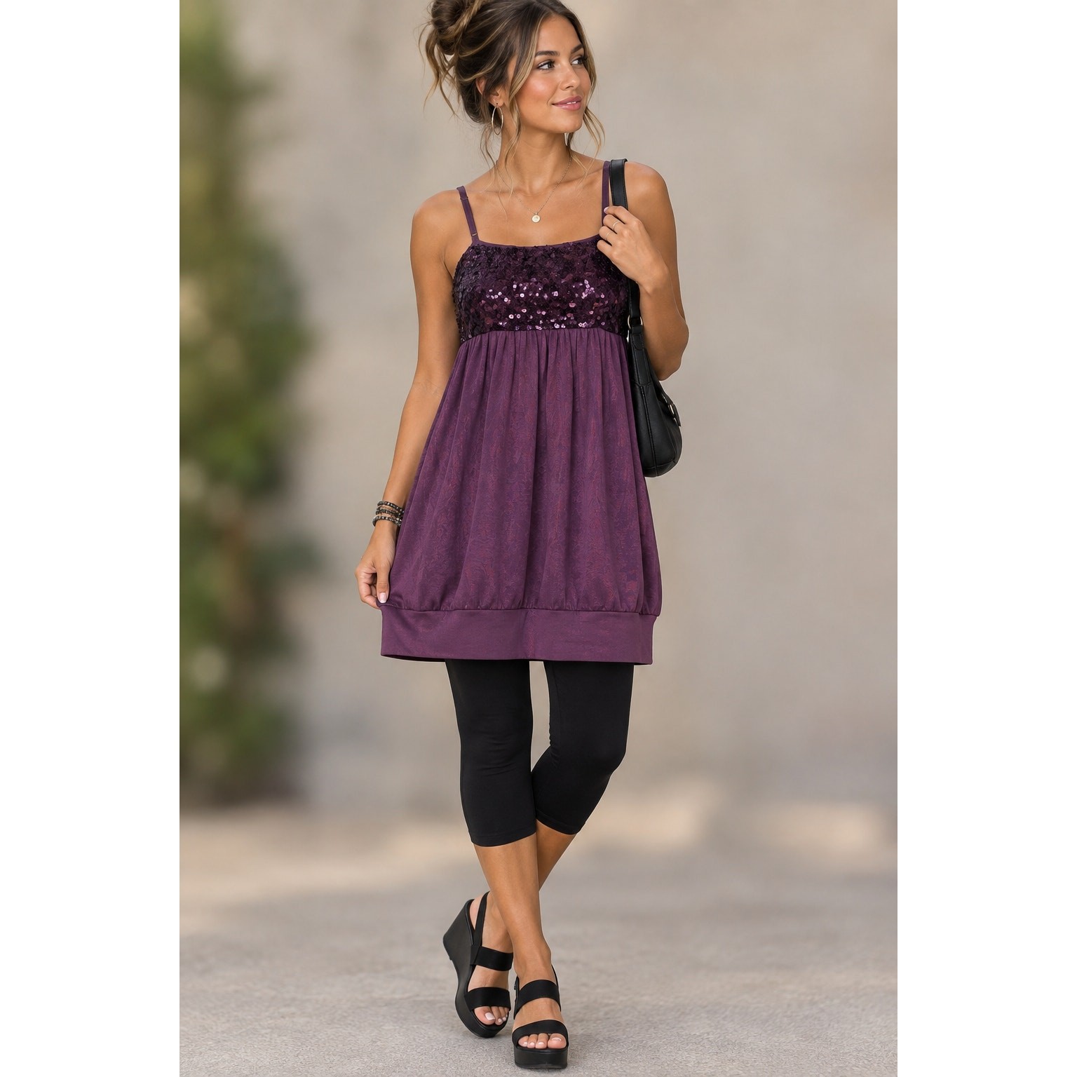 Motivi Y2K Purple Sequin Bubble Hem Babydoll Cami Top 2000s Going Out Coquette