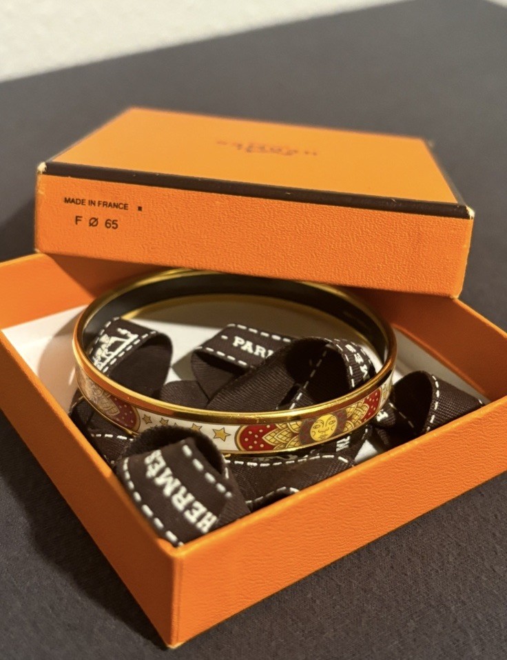 Hermès Paris Enamel Bangle Bracelet Gold Tone Multicolor Sun & Stars