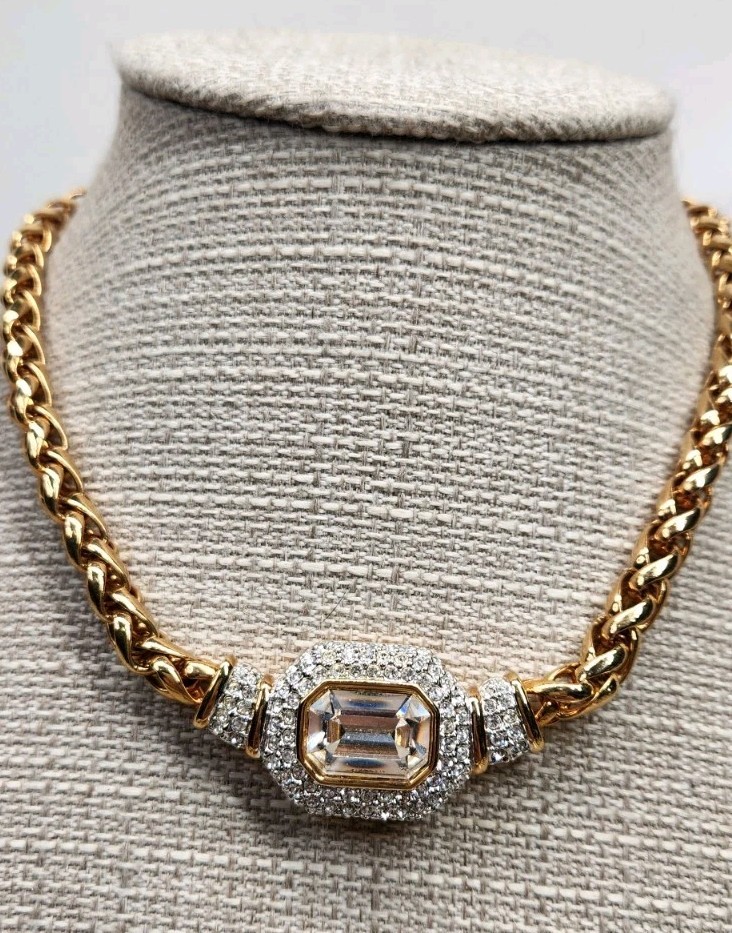 Stunning Vintage SAL Swarovski Huge Rhinestone Statement Necklace Signed Clean