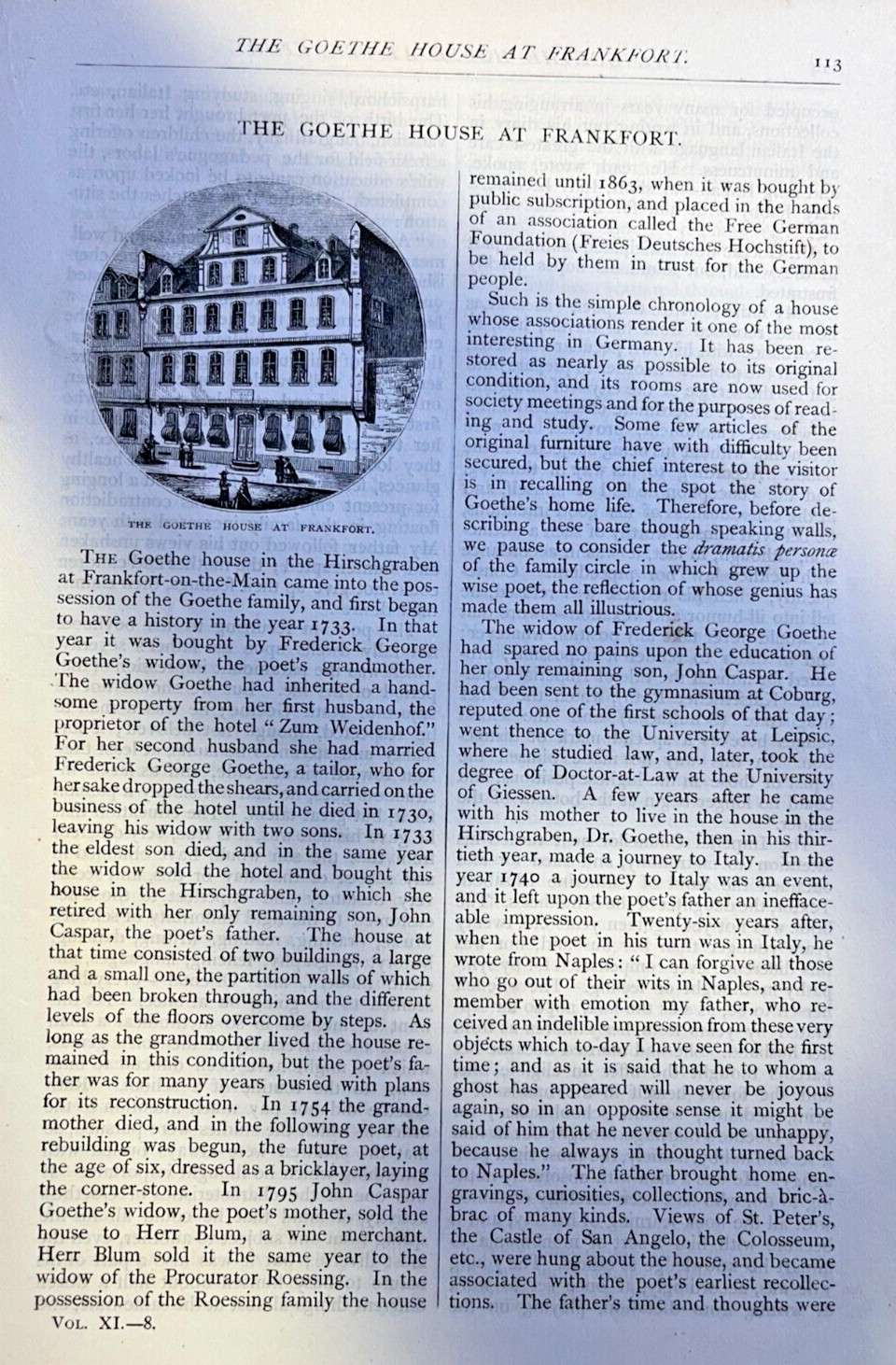 1875 Johann Wolfgang von Goethe House at Frankfort Germany