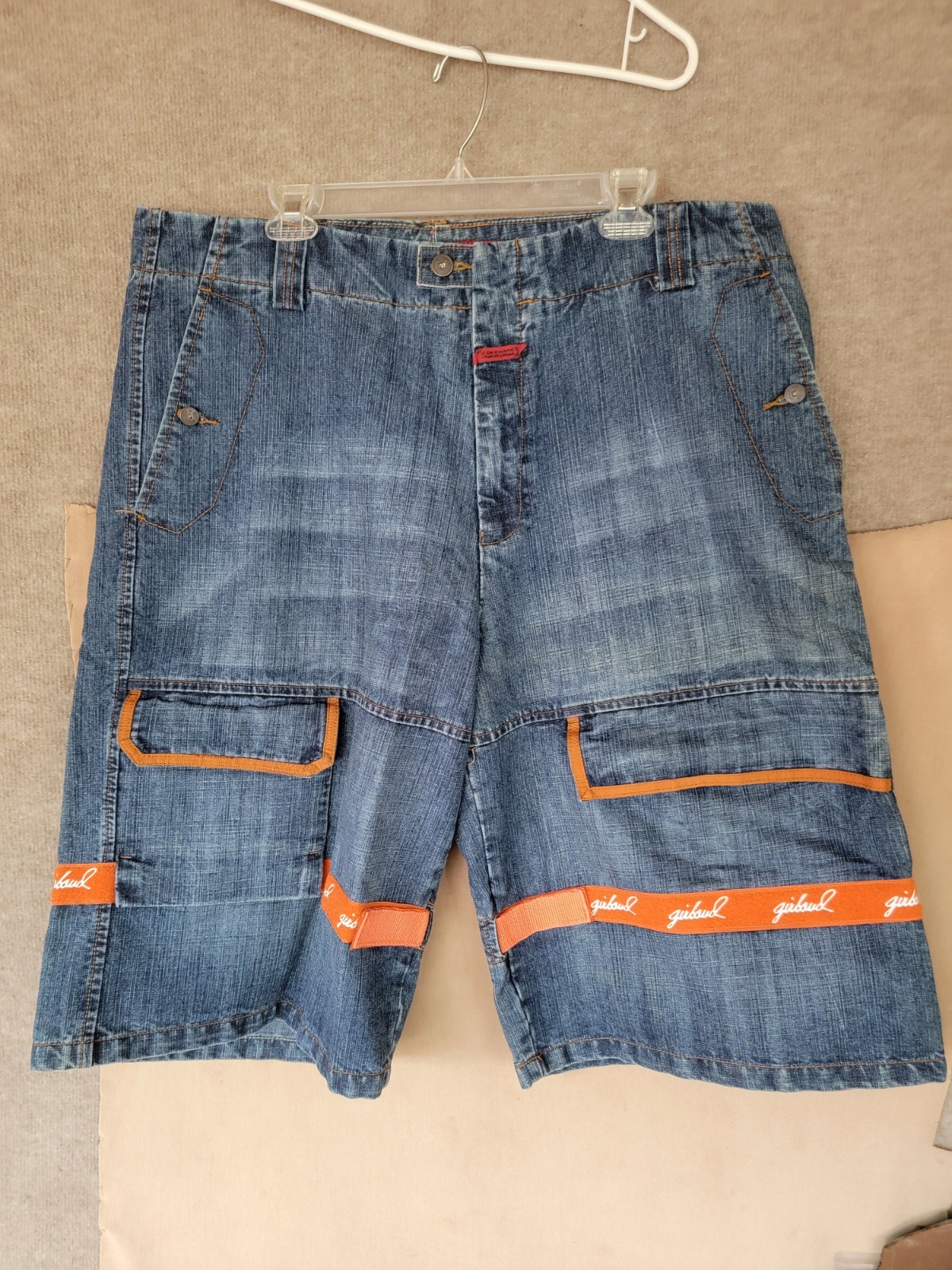 Marithe Francois Girbaud Vtg Orange Shuttle Tape Mens Cargo Denim Shorts Size 40