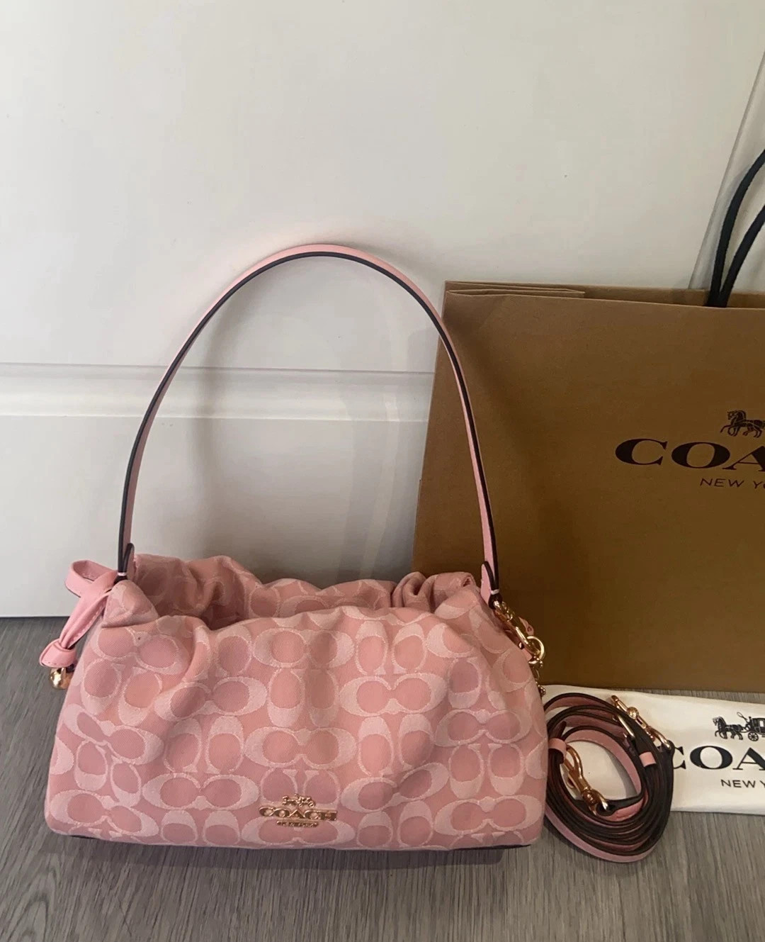 Coach Faye Shoulder Bag Signature Denim Light Pink Crossbody CER68 Outlet New