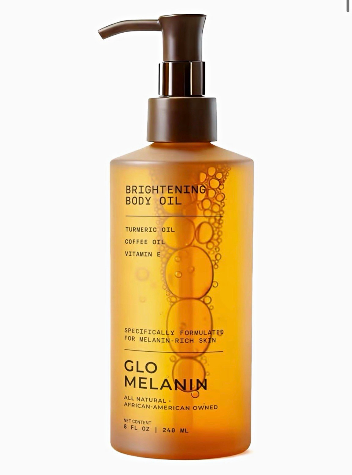 Glo Melanin Brightening Body Oil Turmeric Coffee Oil Vitamin E 8 fl oz