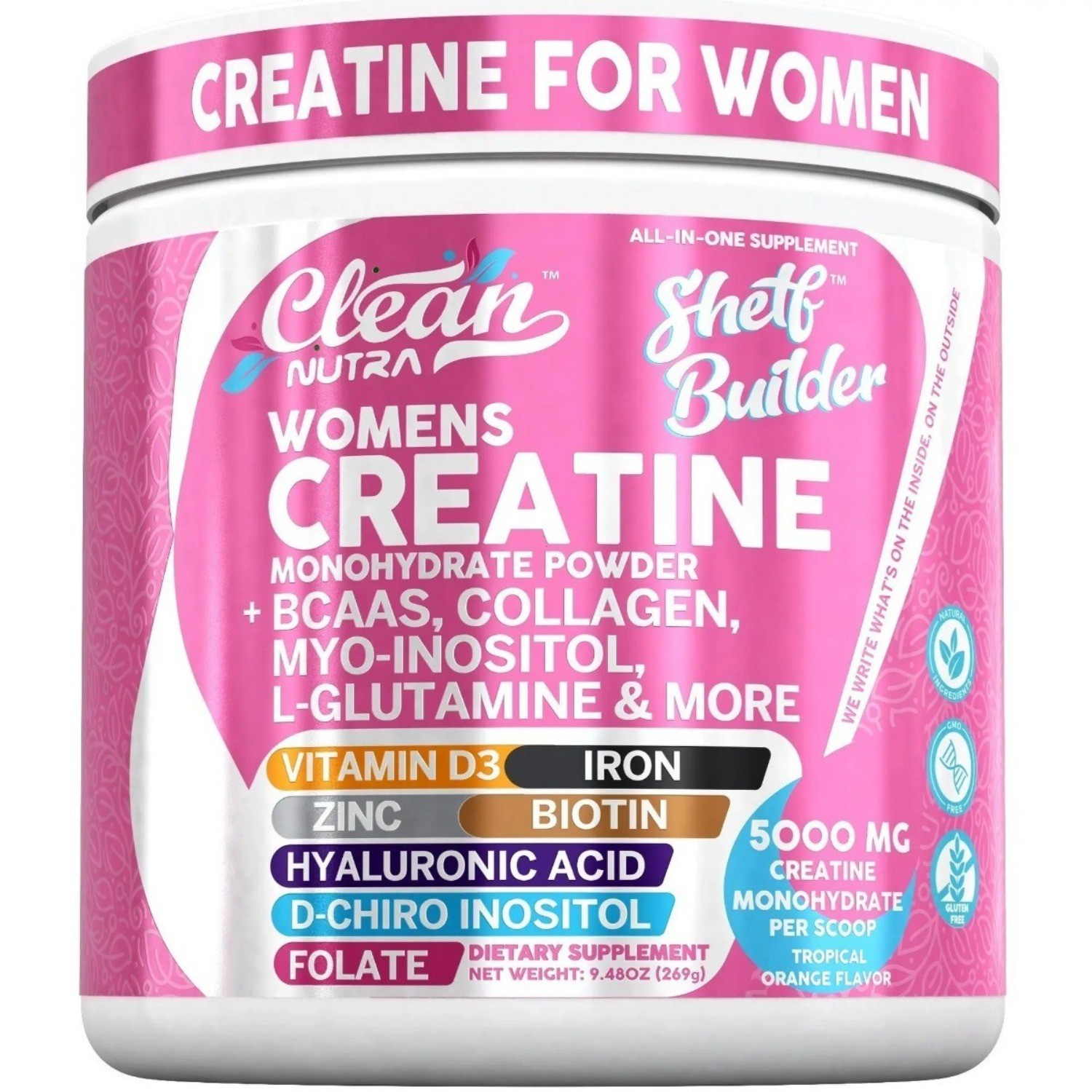 Women's Creatine Powder–Clean Nutra,Collagen&Inositol for Muscle&Hormone Support