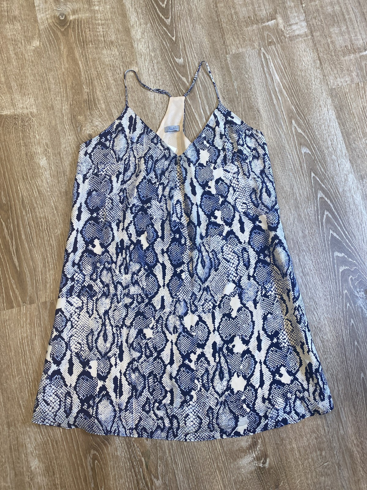 Abbeline Blue Snakeskin Print Sleeveless Racerback Mini Dress 100% Silk M NWT