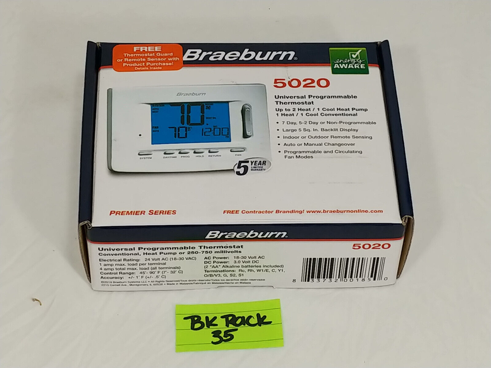 Braeburn 5020 Premier Series Programmable Thermostat Up to 2H1C