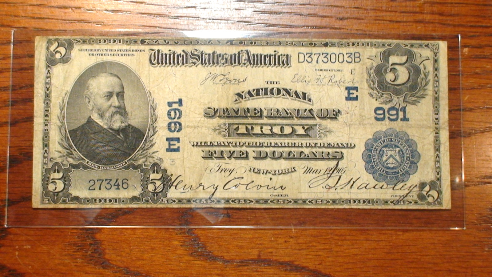 1902 FIVE DOLLAR DB CHARTER 991 TROY N.Y. NATIONAL BANK NOTE $5.00 BILL