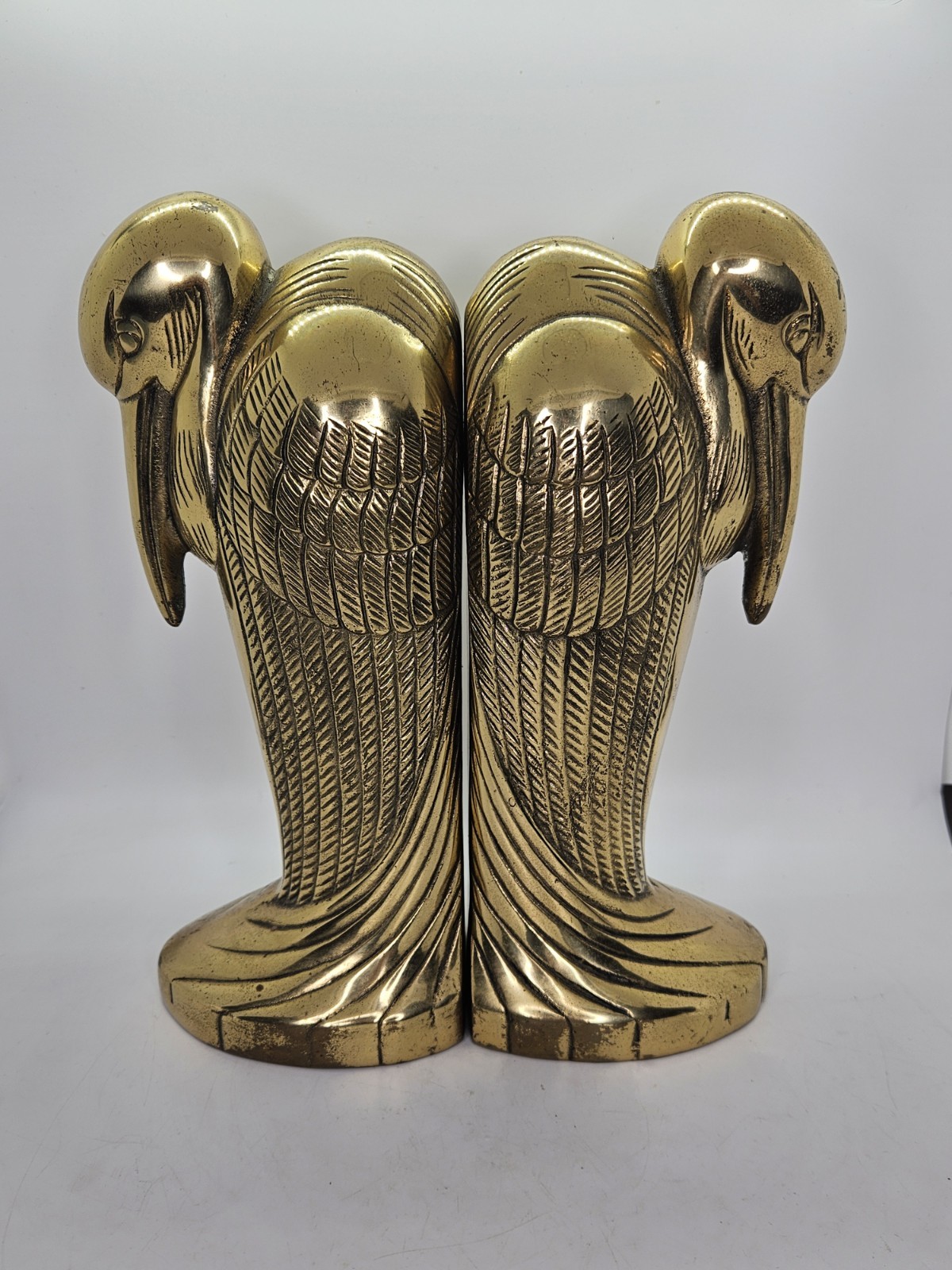 Pair Of Vintage Brass Pelican Crane Ibis Bird Bookends MCM 10\ Pair Of Vintage Brass Pelican Crane Ibis Bird Bookends MCM 10\