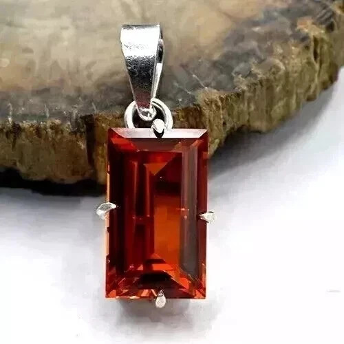 35 Ct Natural Orange Sapphire Certified Loose Gemstone 925 Solid Silver Pendant
