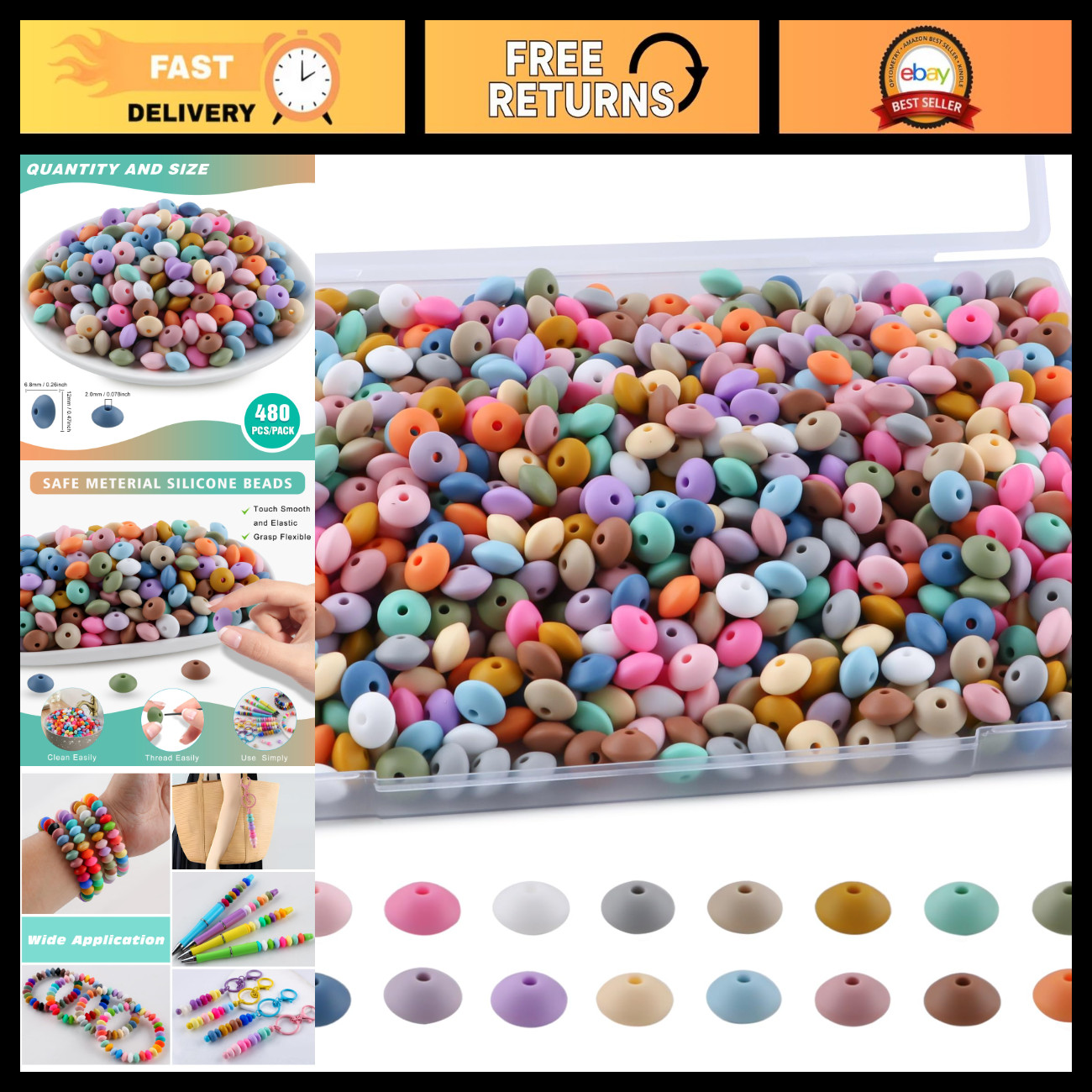 480Pcs Mixed 12mm Soft Color Silicone Spacer Beads for Keychains, Necklaces & Cr 480Pcs Mixed 12mm Soft Color Silicone Spacer Beads for Keychains, Necklaces & Cr