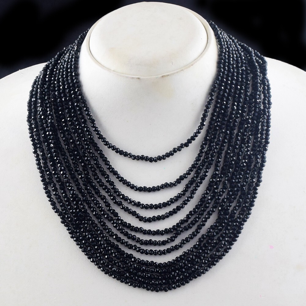 12 Strand Amazing Cut Black Spinel 484 Cts Beaded Beautiful Necklace VK 35 E613