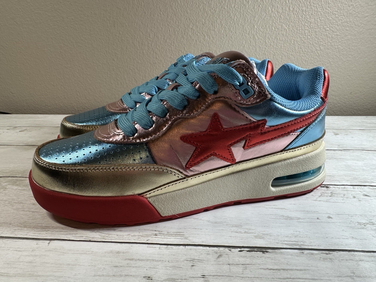 NEW A BATHING APE BAPE ROADSTA ROAD STA PINK BLUE GOLD METALLIC MEN’S SIZE 6