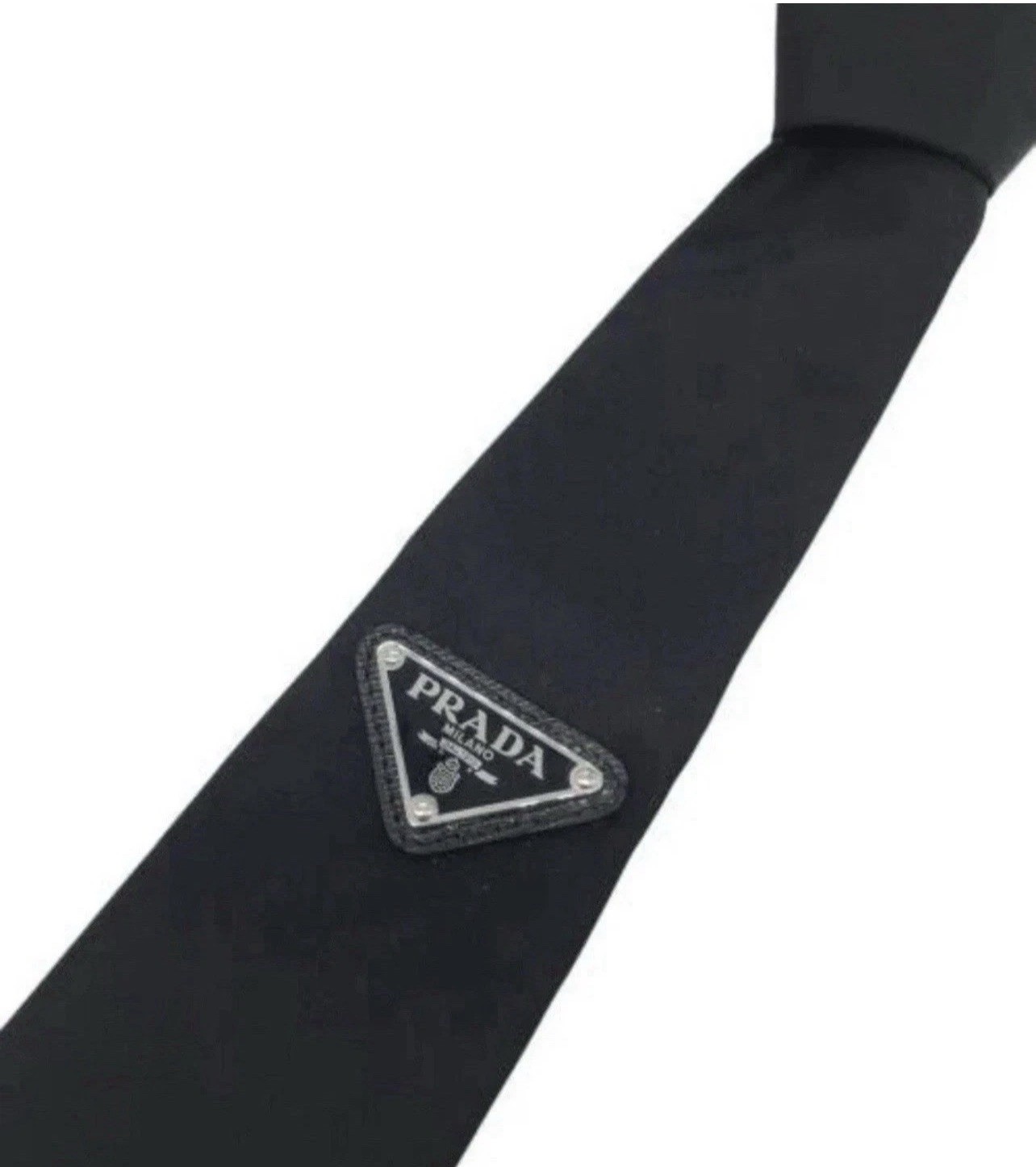 Black Men\'s Prada Re Nylon Tie Triangle Logo Black Men\'s Prada Re Nylon Tie Triangle Logo