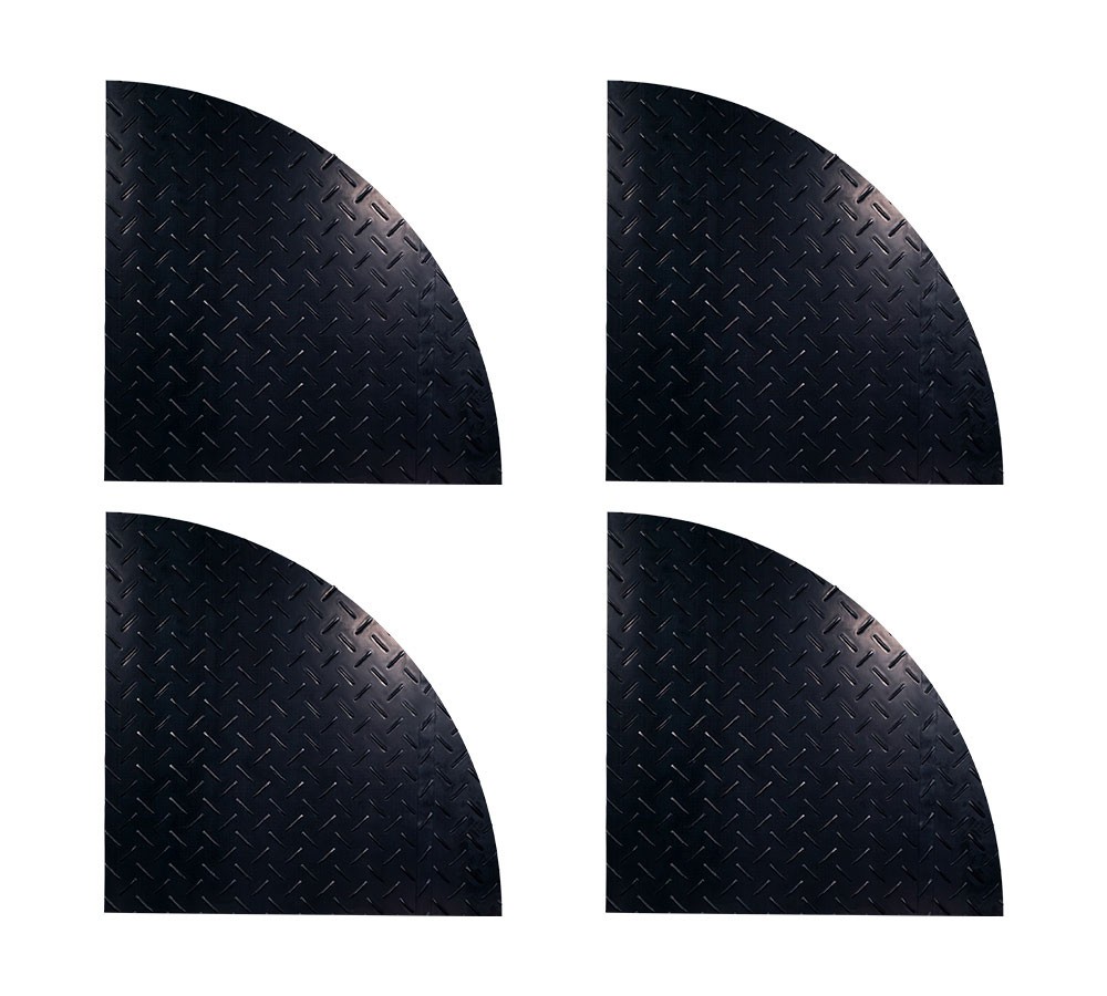 4 Pack 4\'x4\' Heavy-Duty Black Curved Ground Protection Mats - Diamond Plated