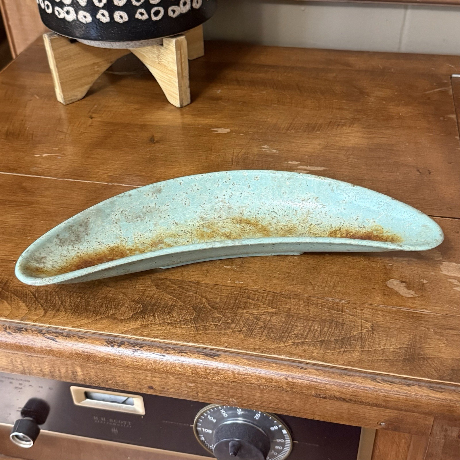 Vintage MCM Fiberglass Boomerang Console Bowl Aqua Atomic Freeform Centerpiece