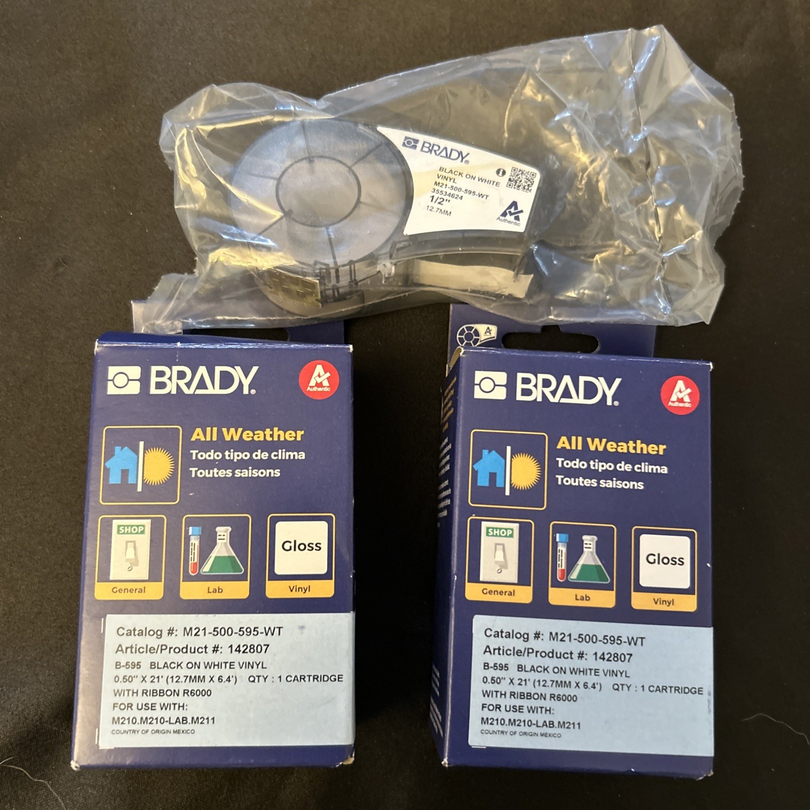 3 - Brady M21-500-595-Wt Label Cartridge Black/White 1/2 In. B595 