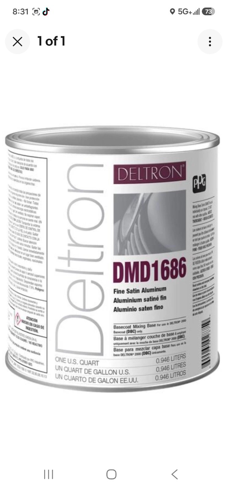 Ppg Deltron DMD1686 Fine Satin Aluminum  Quart Automotive Refinish Tint