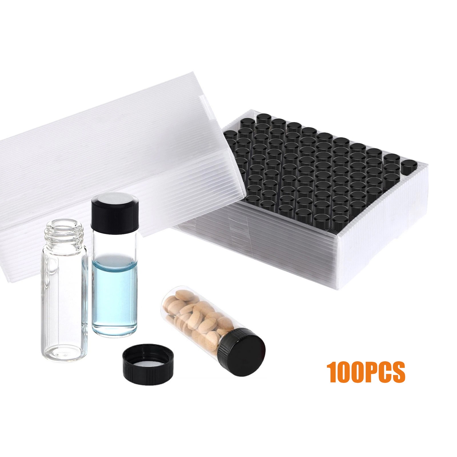 100/200/500/1000PCS 4mL Clear Glass Sample Vials with Screw Caps and PE Pad