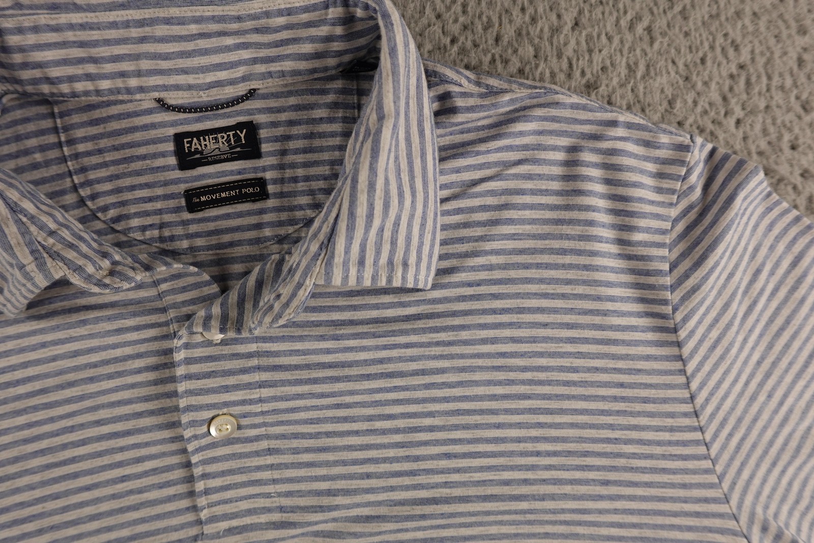 Faherty Reserve Shirt Mens Large Blue Striped Movement Polo Golf Casual Stretch