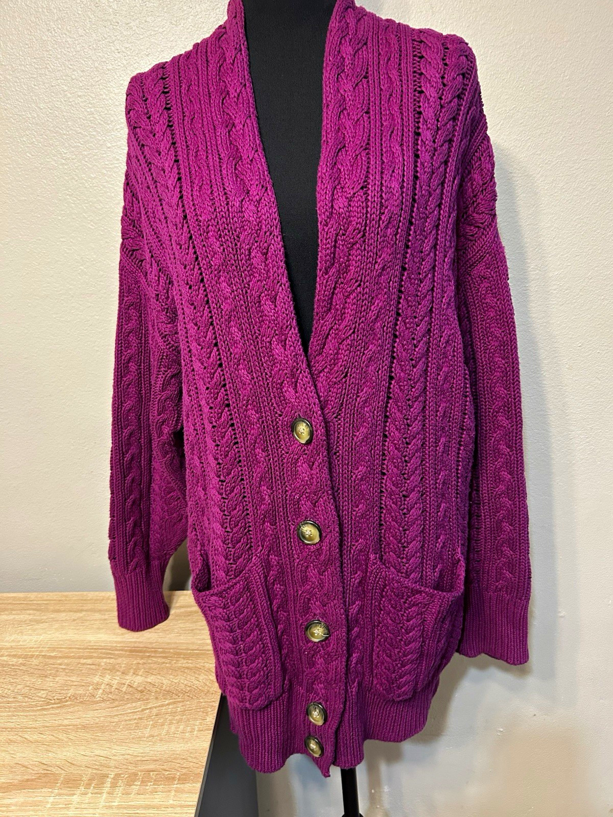 Vintage Moda International Victoria’s Secret M Purple Cable Knit Cotton Cardigan