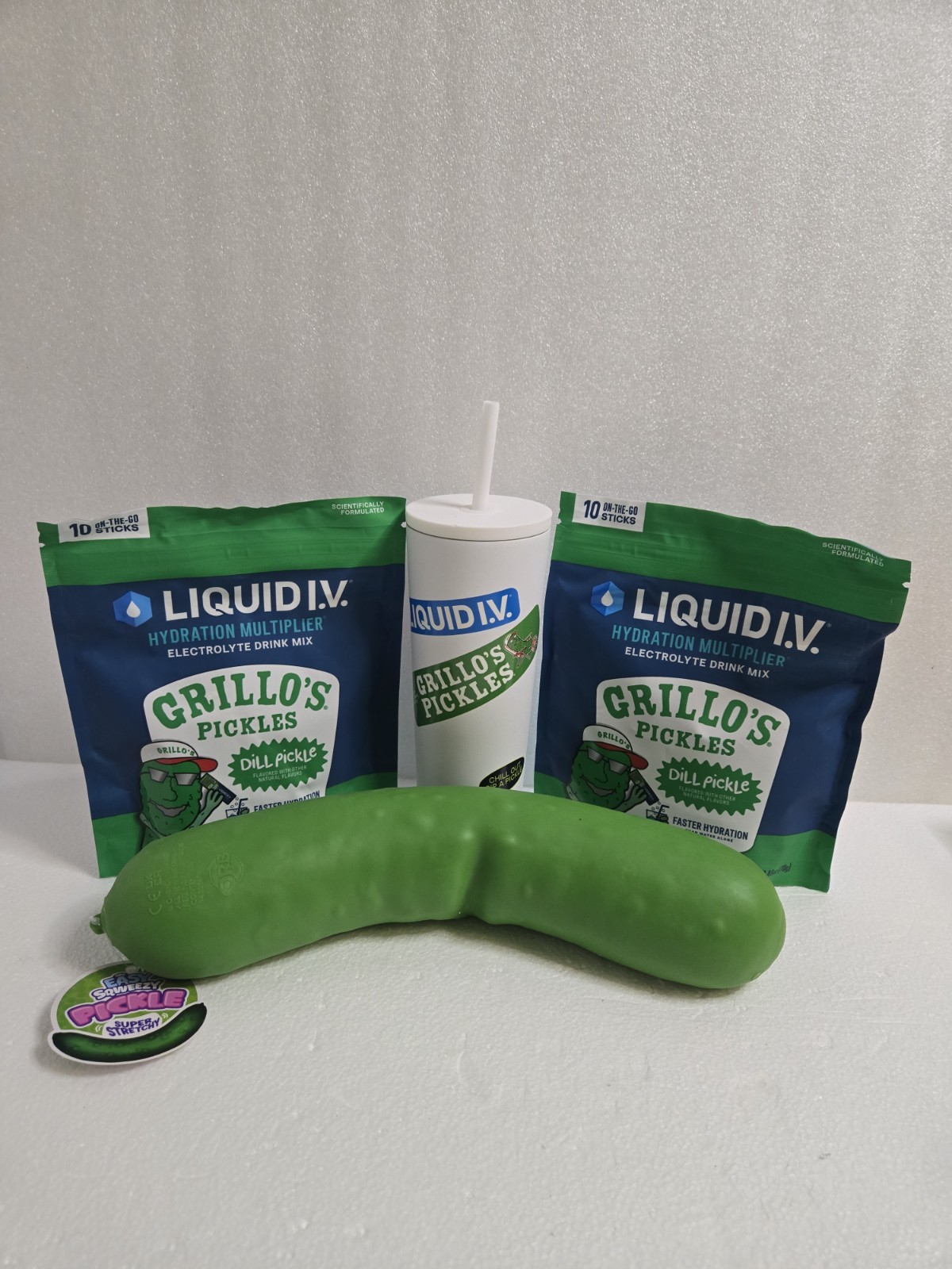 Grillo’s Pickles Hydration  Liquid IV (20-servings) +Tumbler & Big pickle squish