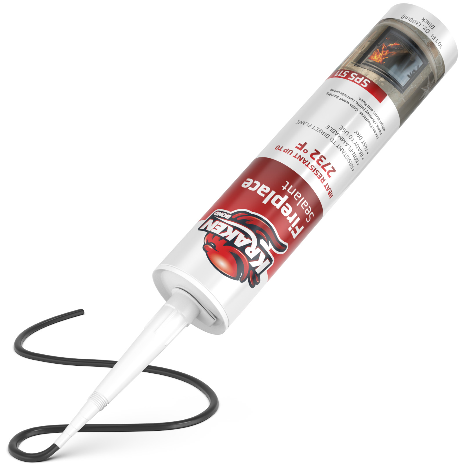 Kraken Bond Fireplace Sealant Heat Resistant Caulk, 10.1oz 1 Pack – Black