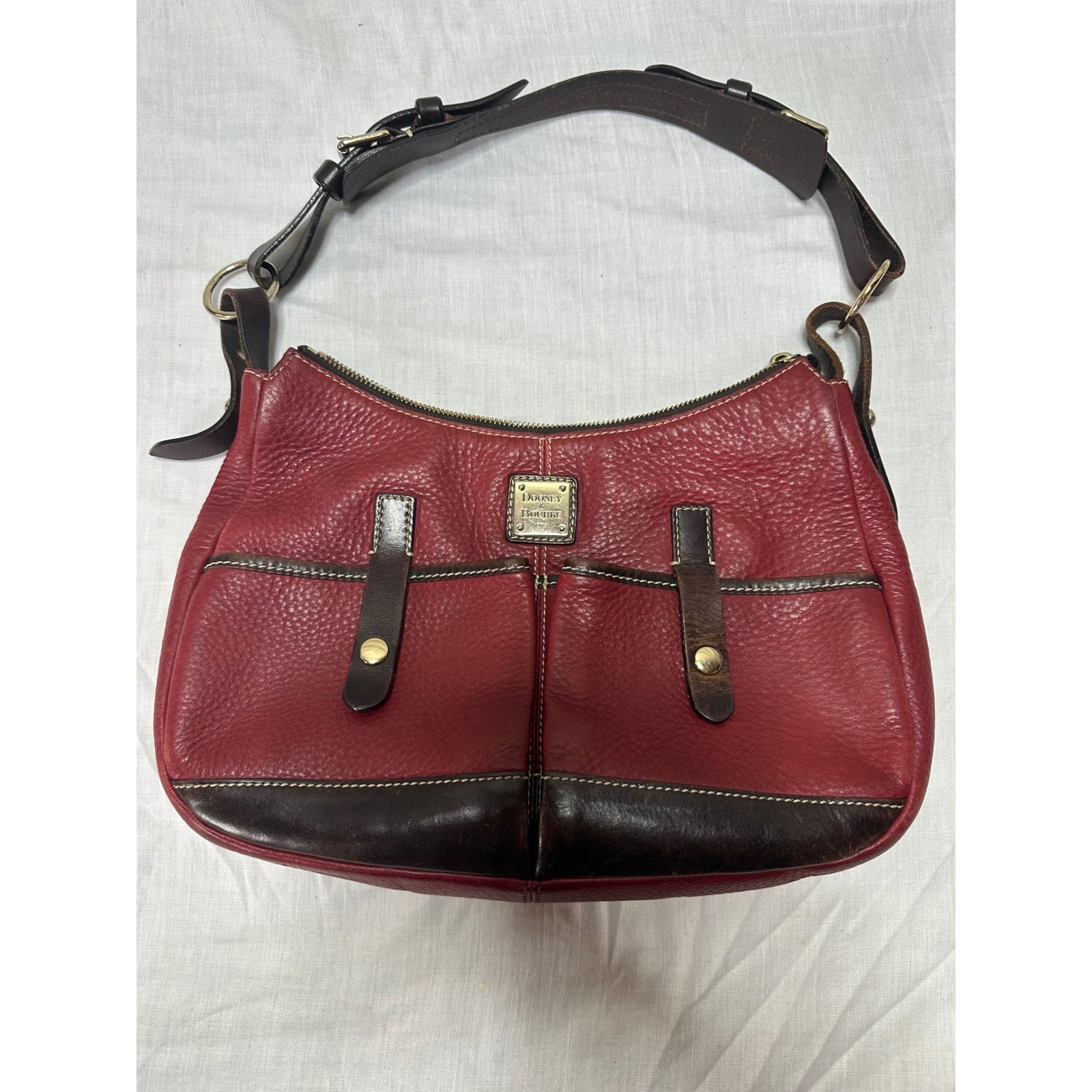 Dooney & Bourke Red Pebbled Leather Shoulder Bag Brown Trim Hobo Purse Dooney & Bourke Red Pebbled Leather Shoulder Bag Brown Trim Hobo Purse