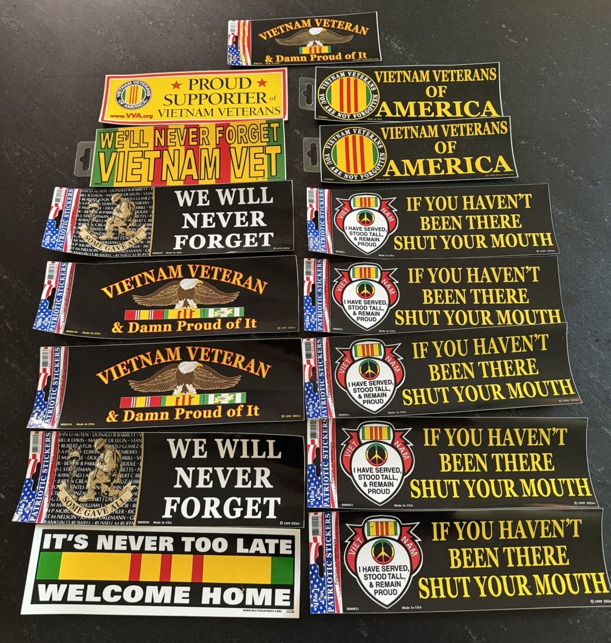 Vintage Vietnam Veteran Bumper Sticker Lot 15 NOS Military Patriotic USA 1999