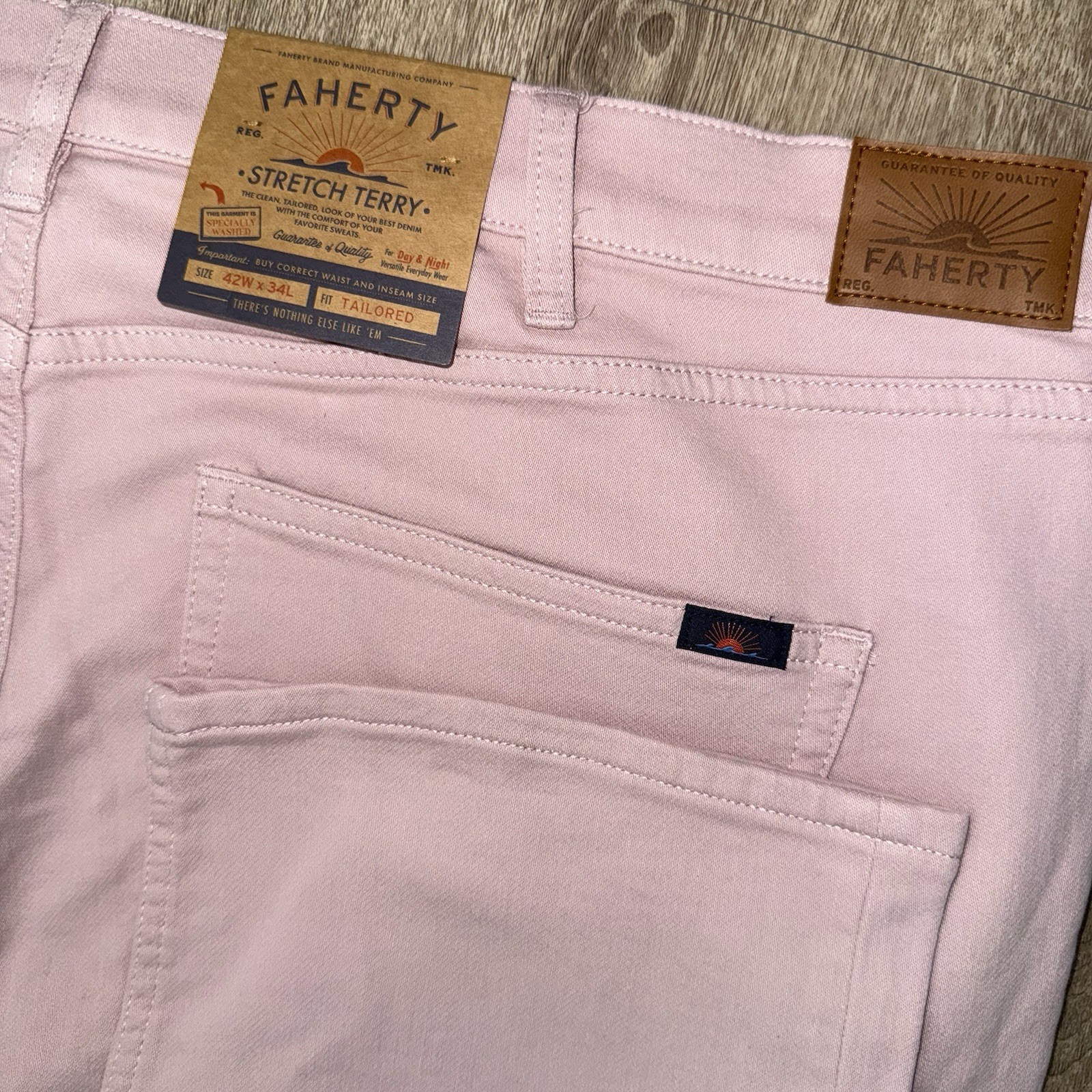 NWT Faherty Stretch Terry 5 Pocket Pants Men’s 42x34 Spring Quartz Pink Tailored NWT Faherty Stretch Terry 5 Pocket Pants Men’s 42x34 Spring Quartz Pink Tailored