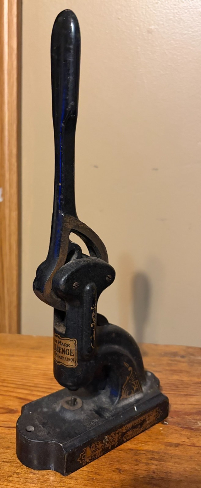 Antique 1907 Stationary Eyelet Press Tool Challenge Bennington Vermont