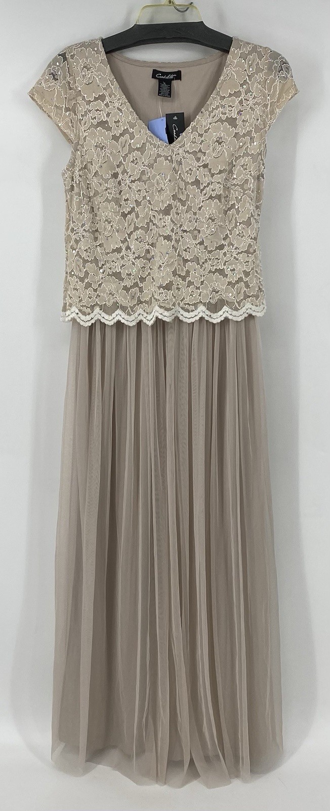 Candalite Women\'s Tea Length Dress Beige Size Small Lace & Sequin Pull Over