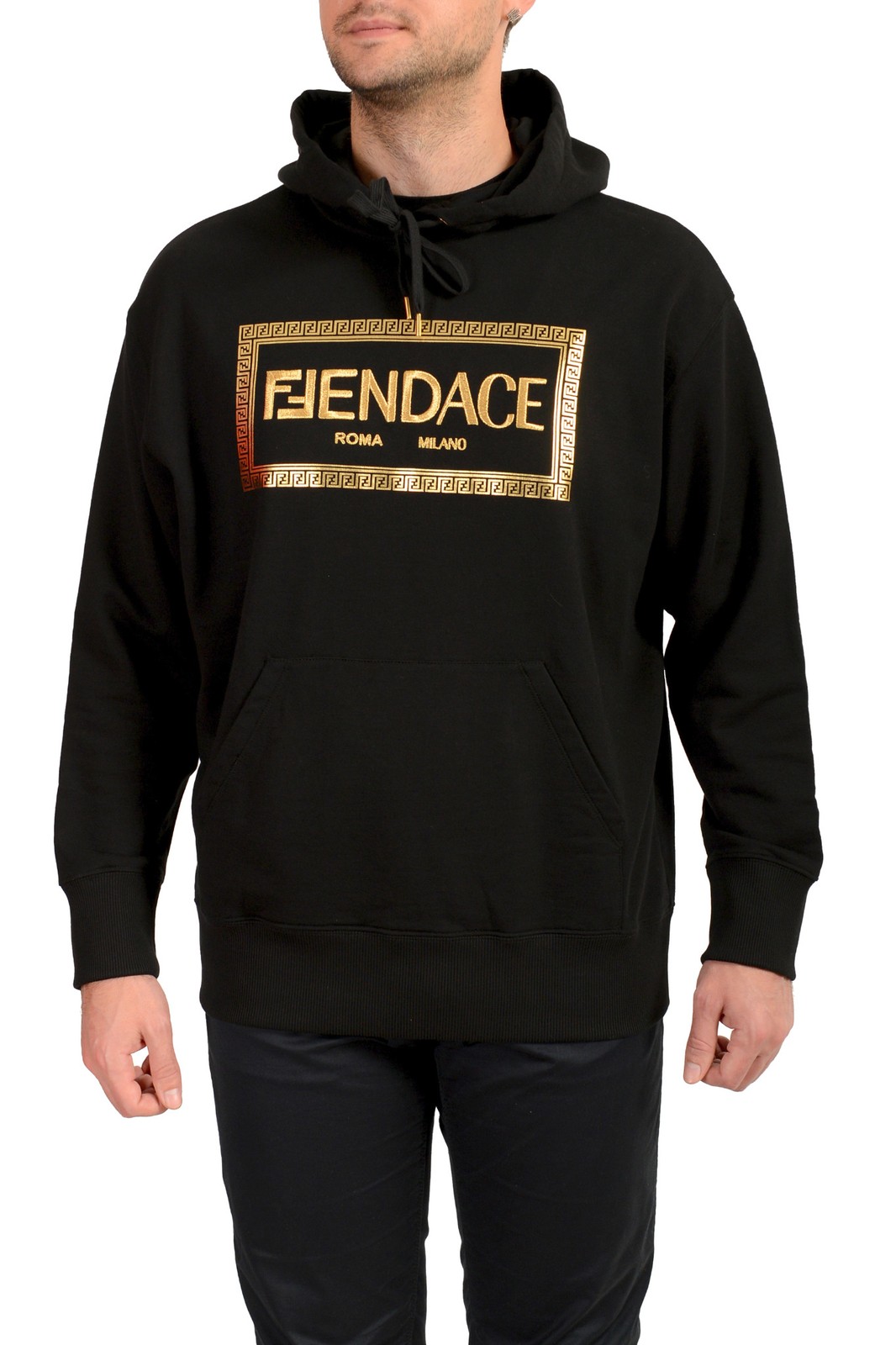 FENDI X VERSACE Fendace Men\'s Black&Gold New Logo Sweatshirt Hoodie US L IT 52
