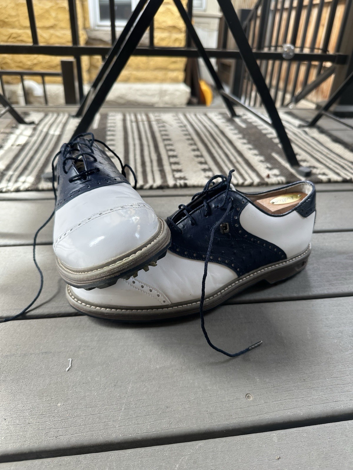 Footjoy Premiere Wilcox - Ostrich Saddle White/Navy - Sz 10M